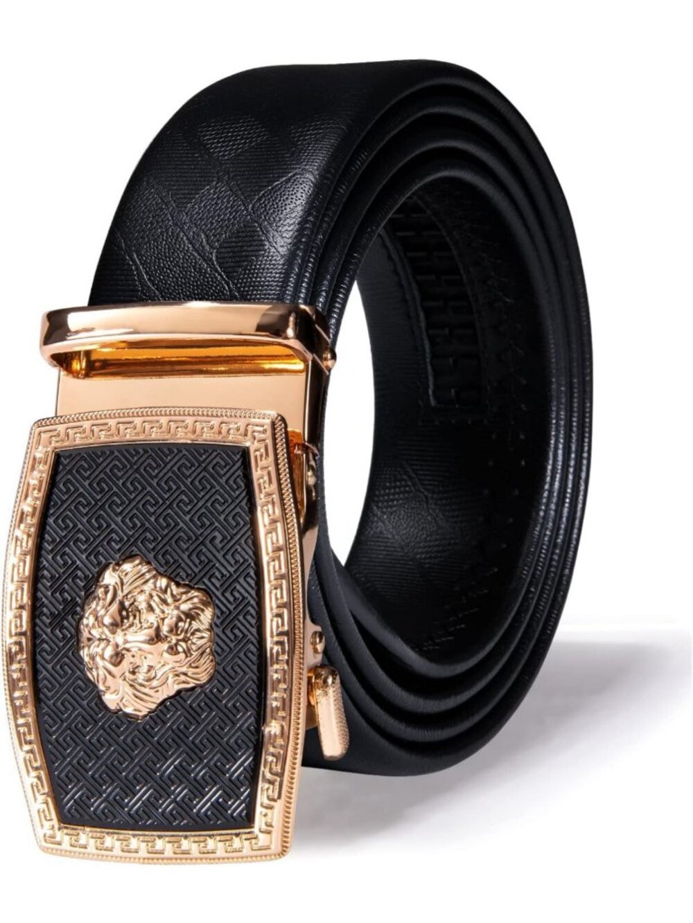 Stylish Men's Ratchet Leather Dress Belt with Sliding Buckle - Adjustable Fit